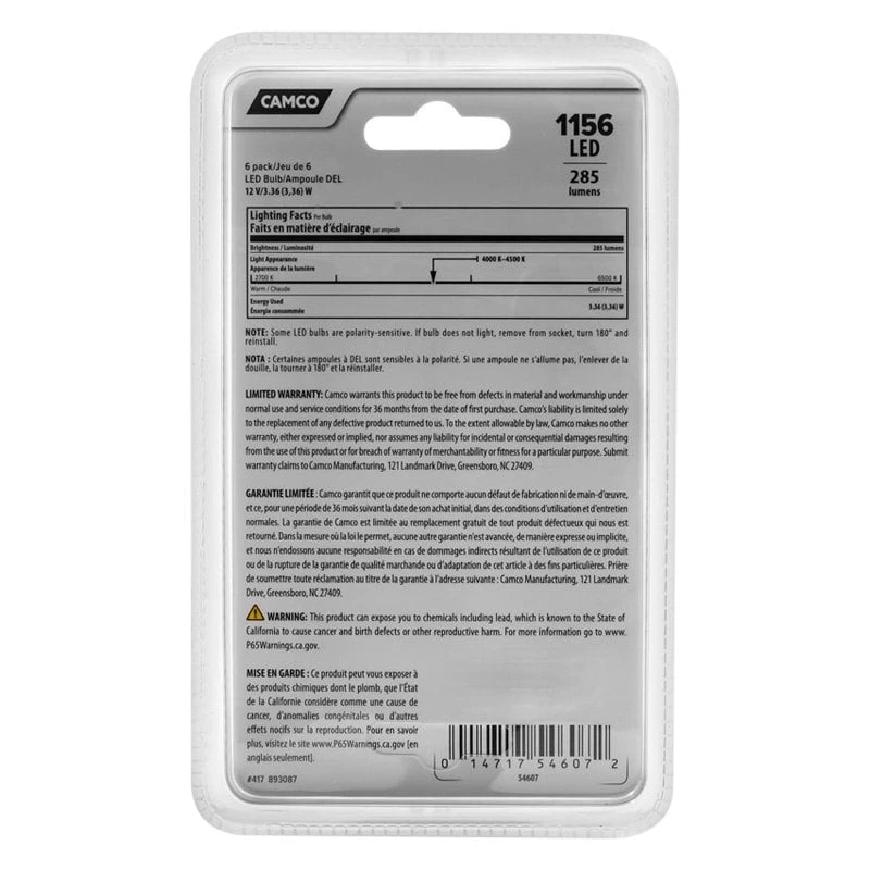 Camco® 54607 - BA15S Base 285 Lm Bright White LED Bulbs (67) 11 Camco® 54607 - BA15S Base 285 Lm Bright White LED Bulbs (67) - Image 9